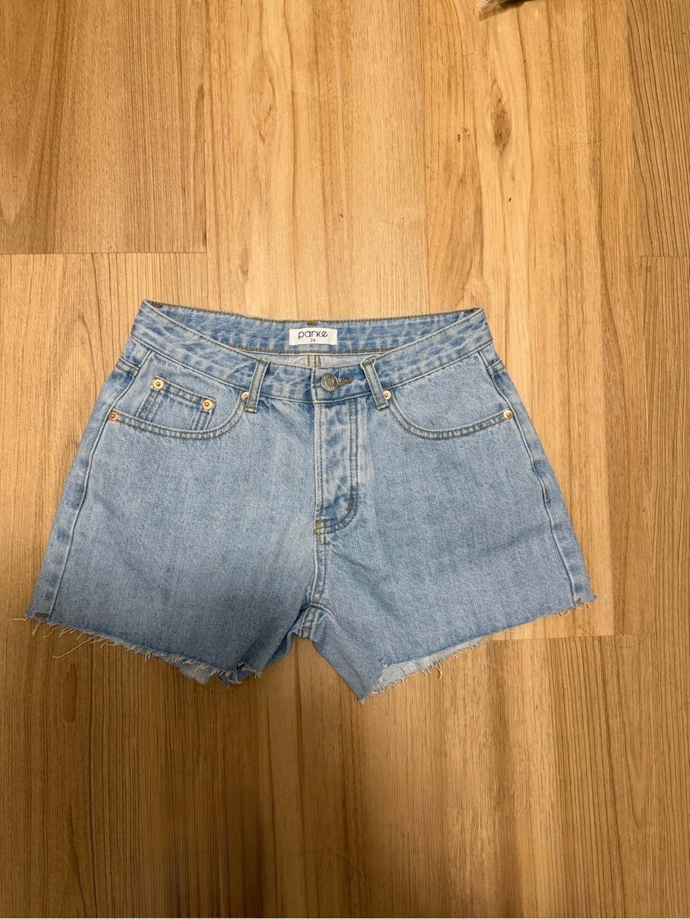 Parker Light Blue High-Rise Cutoff Denim Shorts